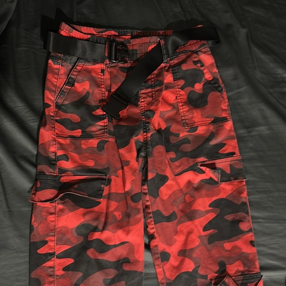 Red and Black Camo, Cargo Style Pants. Deep front pockets. Size 5-6 can fit a 7. - Picture 4 of 10